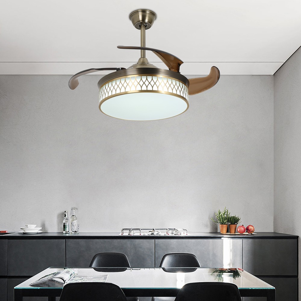 42" Ceiling Fan Light Flush Mount Ceiling Fan W/ Remote Control & Dimmable Light