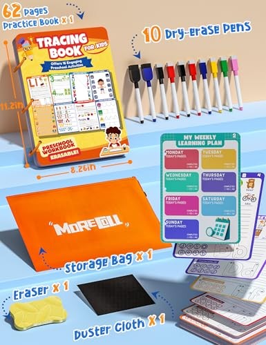 Preschool Learning Activities Educational Workbook, 62 Reusable Pages Pre