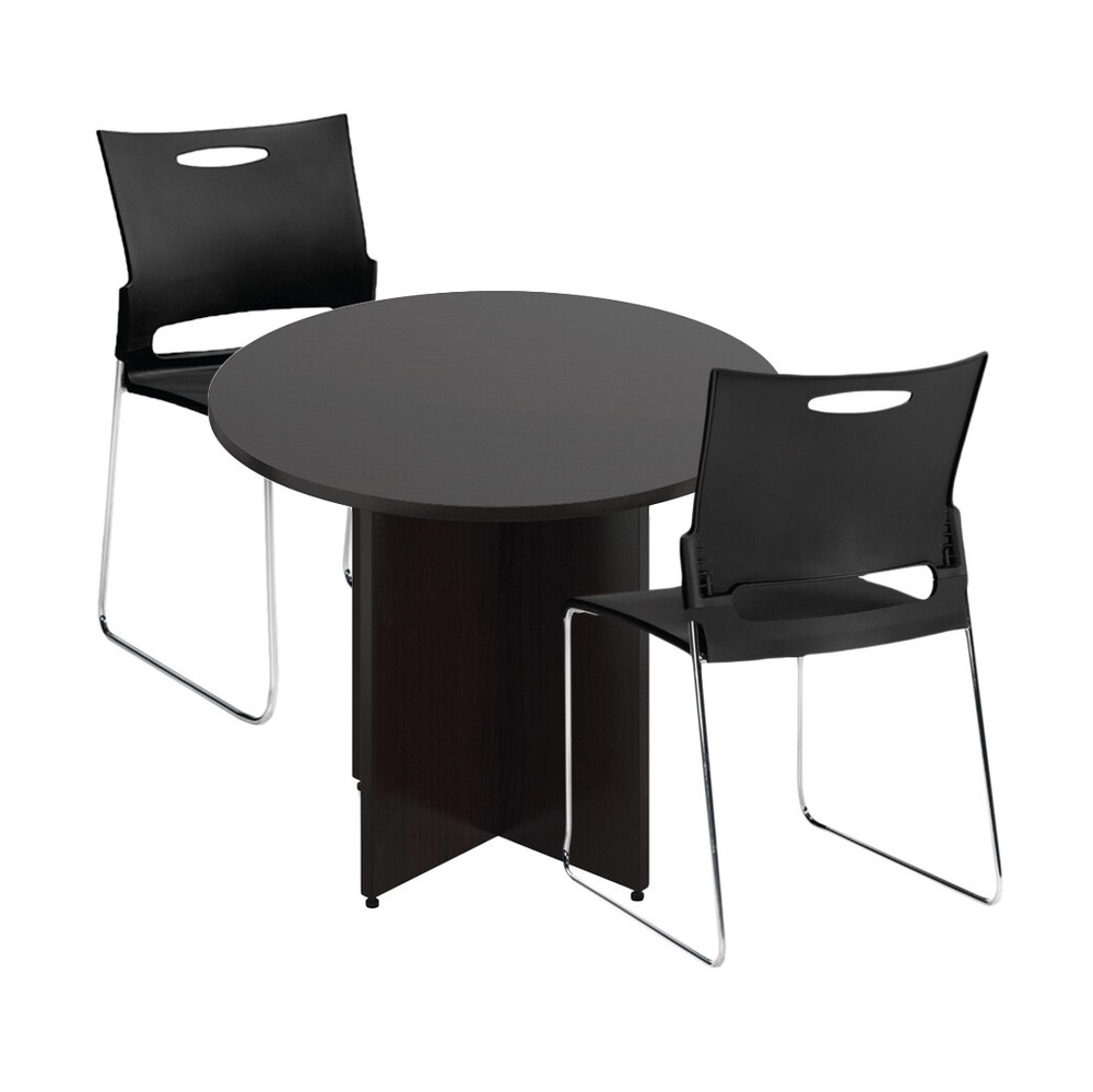 GOF 36" Modern & Durable Espresso Round Table Set w/ 2 Stackable Chairs