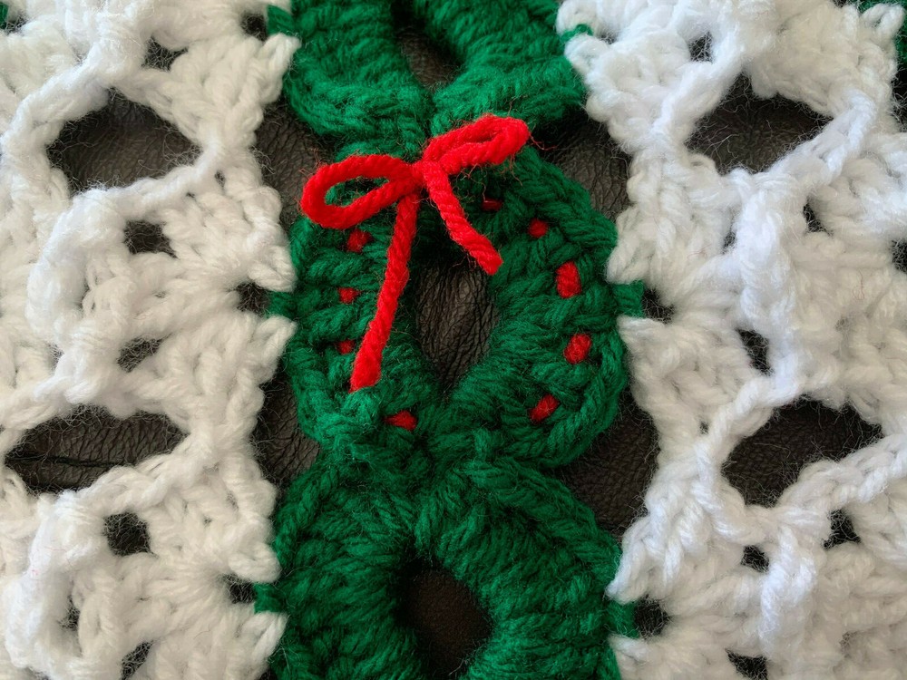Handmade Home Crocheted Afghan - Holiday Wreath