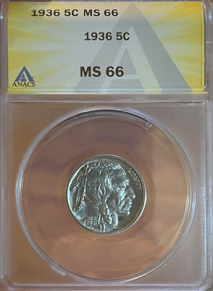 1936  Anacs MS66 PQ! Buffalo Nickel