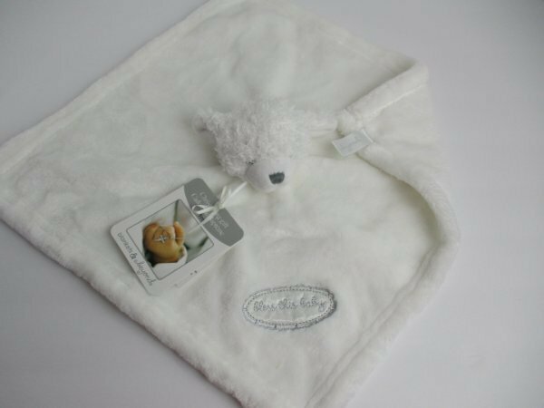 NWT Blankets & And Beyond Bless This Baby Baptism White Lamb Bear Security Plush