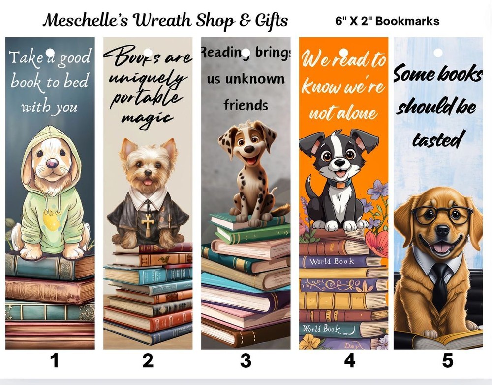 Dog with Books Themed Bookmarks