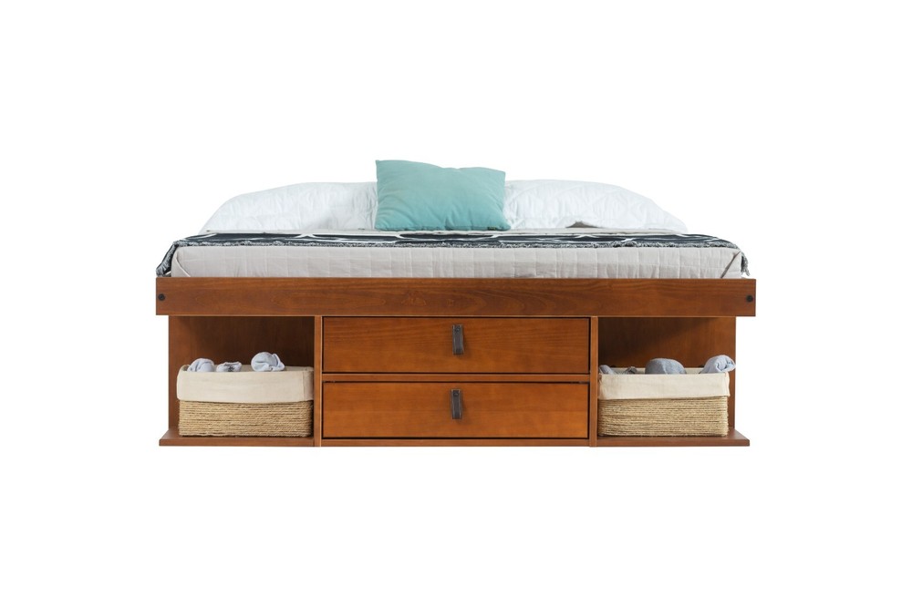Memomad Bali Bed - Full Size Storage Platform Bed Frame with Drawers (Caramel)
