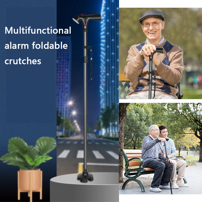 Foldable Alarm Walking Stick Extendable Adjustable Walking Cane With LED Light
