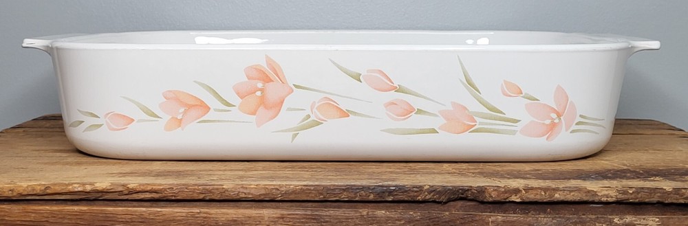Vintage Corning Ware #A-21-B-N Rectangular Roaster Pan in Peach Floral Pattern