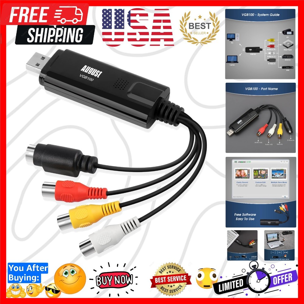 - External USB Video Capture Card - S Video/Composite to USB Transfer Cable -...
