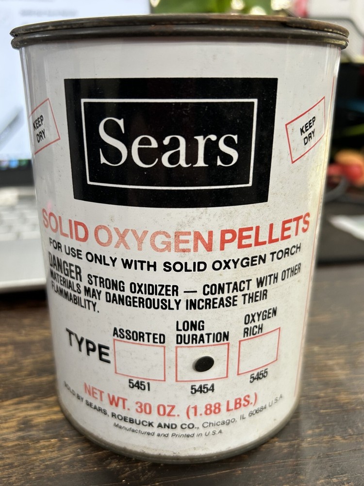 New Old Stock Sears Solid Oxygen Pellets in Original Cans (Unopened) SOLIDOX