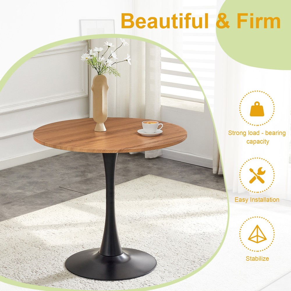 Round Dining Table, 31.5" Circle Tulip Table with Thickened Tabletop & Metal P
