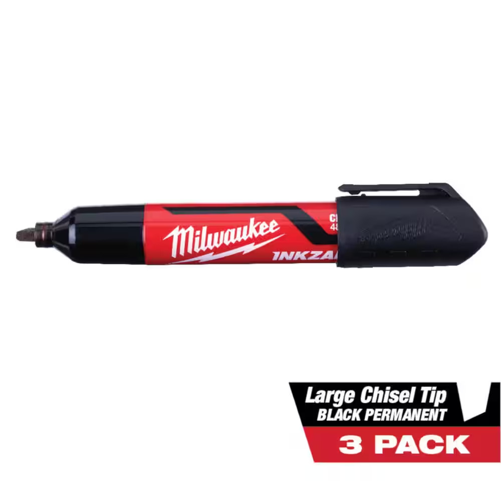 INKZALL Black Large Chisel Tip Jobsite Permanent Marker (3-Pack)