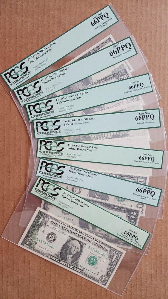 $1-$2-$5-$10-$20-$50-$100 FRN ERROR NOTE PCGS66PPQ