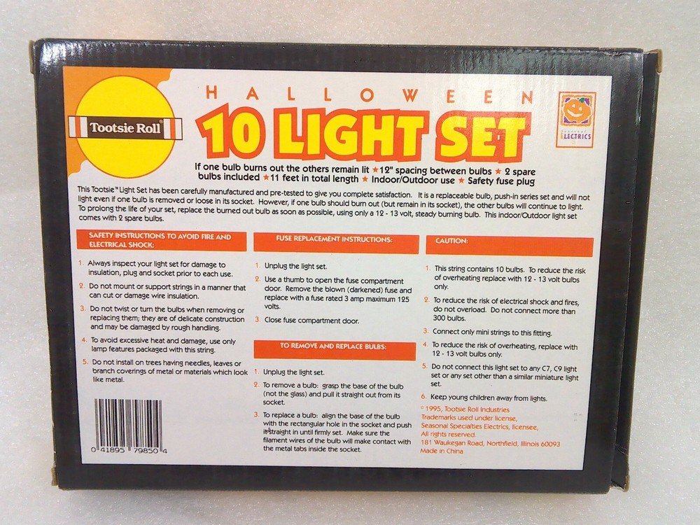 1990’s Vintage Tootsie Roll Halloween Candy 10 String Light Set NOS