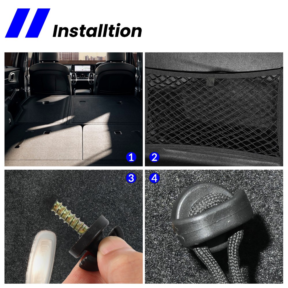 4PCS Rear Trunk Boot Net Cargo Envelope Net Clips Ring Screws Tie Down Hook Loop