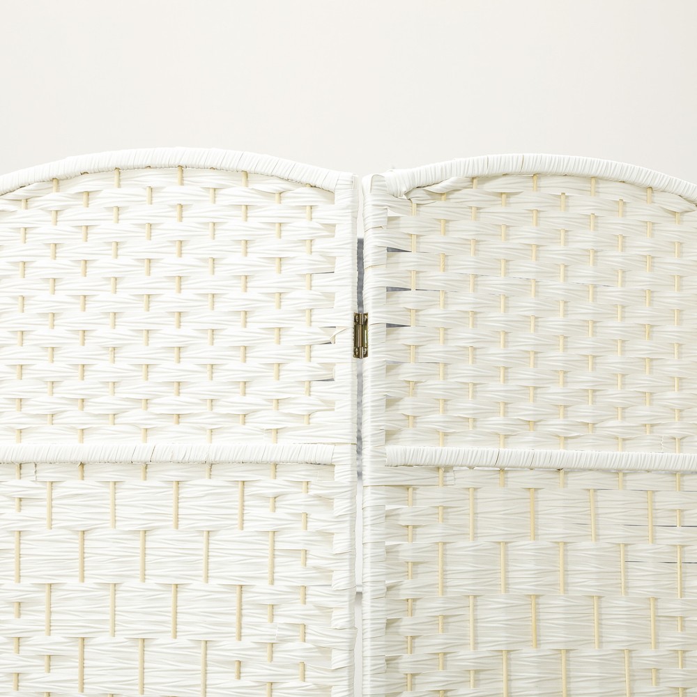 4 Panel Room Divider Hand-Woven Freestanding Partition, White