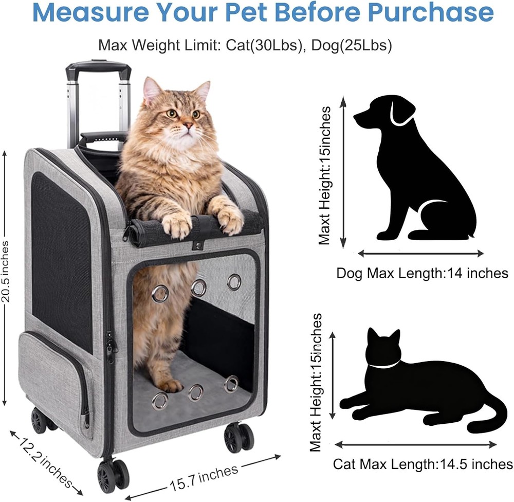 Pet Carrier Backpack Rolling Wheels Large