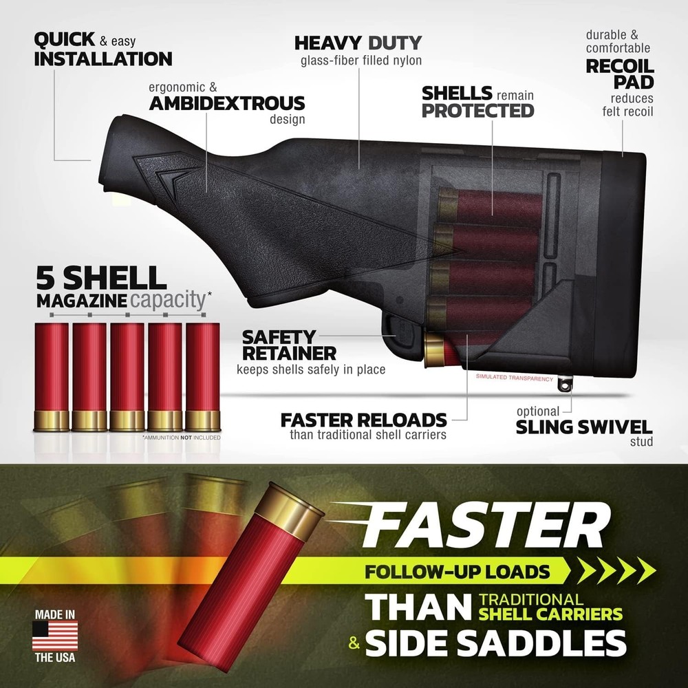 TACTALOAD Flash-5 Stock w/ Integrated Mag Loader - 5 Shell - Rem 870 - Orange