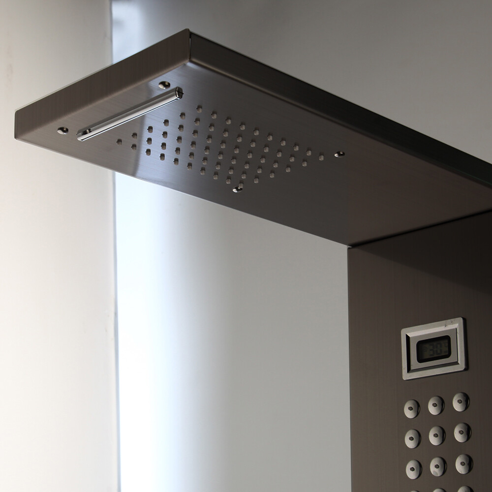 Bathroom Black Rainfall Shower Panel Column Massage Jets Sprayer Taps Wall Mount