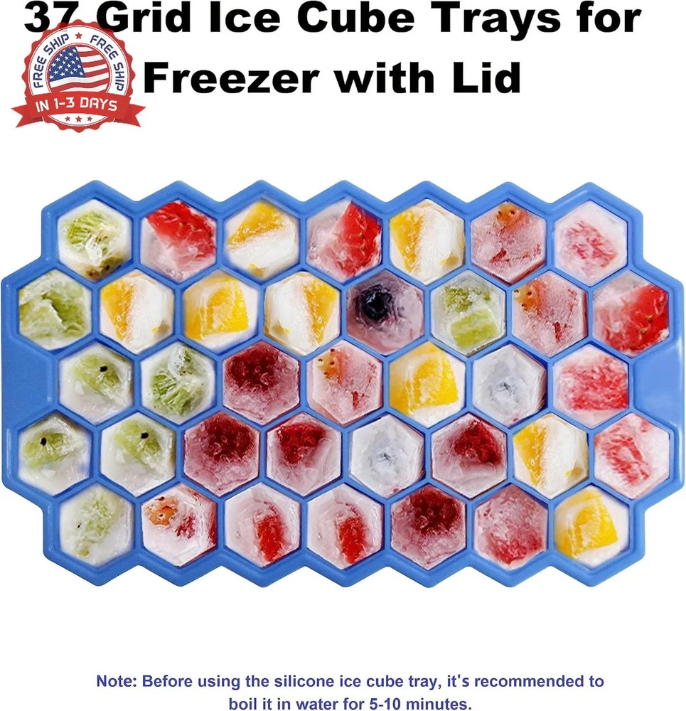 Ice Cube Trays for Freezer with Lid-37 Grid Silicone for Small Ice Cube Molds,Ea