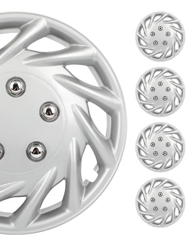 Rust-Proof 14-Inch Silver Hubcaps 4-Pack, Quick fit for Various Vehicles,