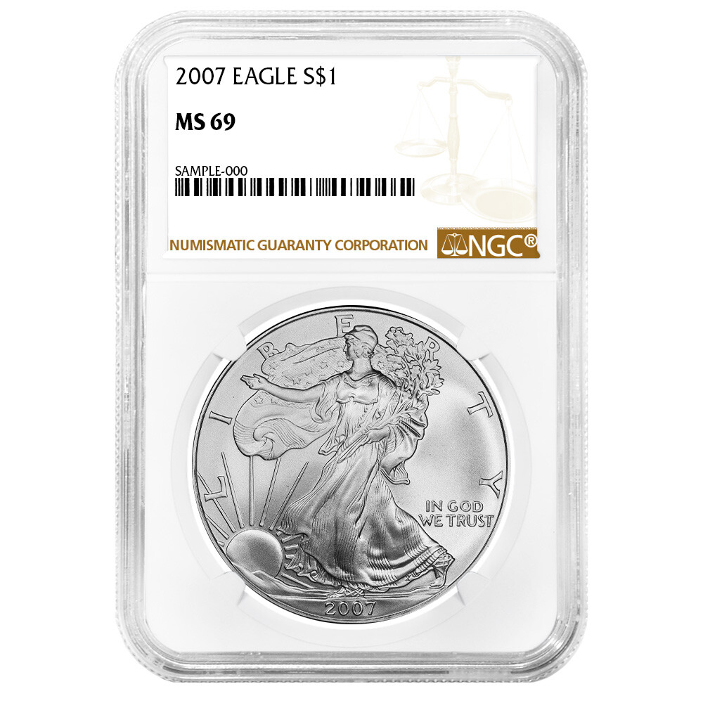 2007 $1 American Silver Eagle NGC MS69 Brown Label