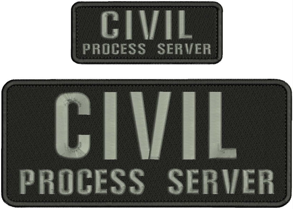 CIVIL PROCESS SERVER EMBROIDERY PATCH 4X10 AND 2X5 HOOK ON BACK GREY ON BLACK