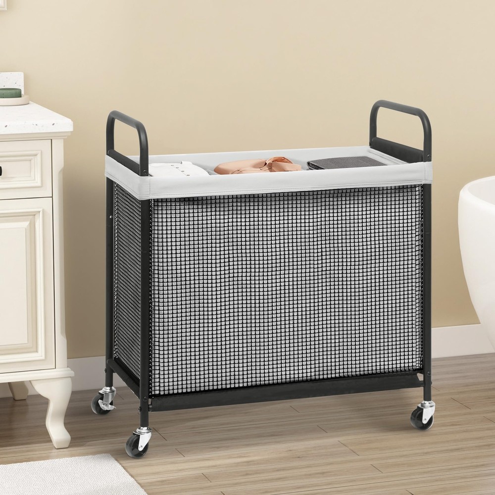 STORAGE MANIAC 3-Section Rolling Laundry Hamper w/ Wheels, Sorter 120L