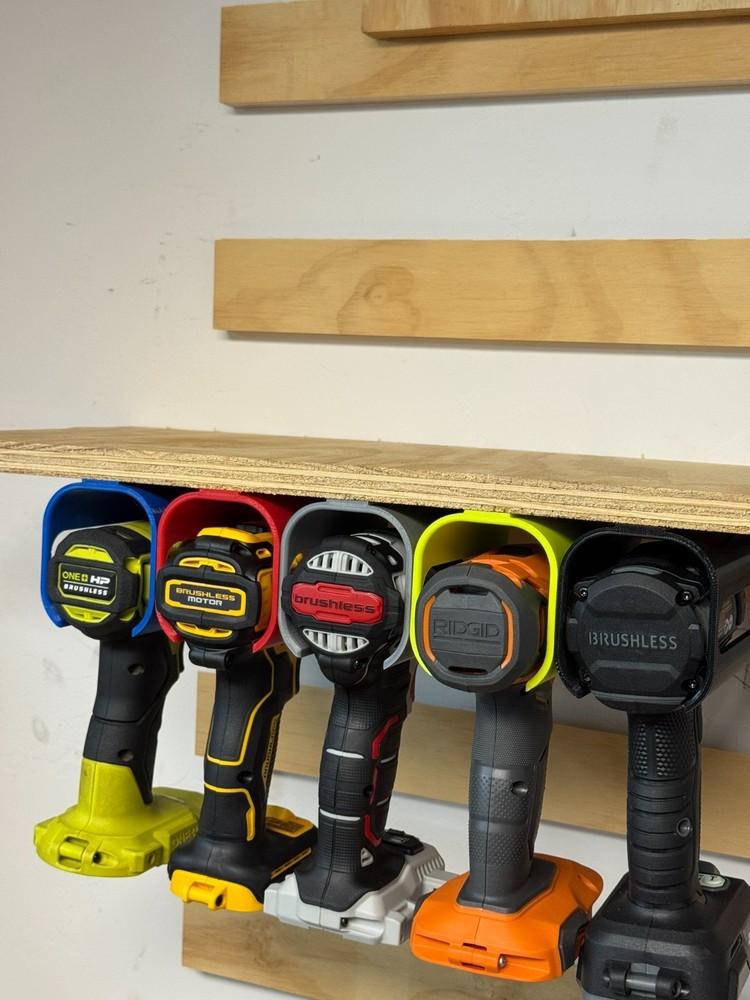 Drill Holders (2 Pack) - Undershelf or wall mount Drill/Driver Holder.