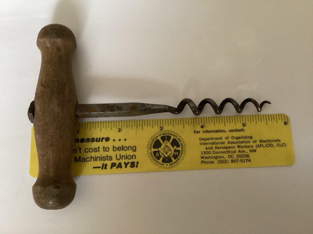 Vintage Wood Handle Corkscrew Antique Straight Pull, Four Inch Small