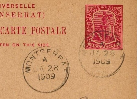 Montserrat 1909 1d Red Postcard Round Usage RARE