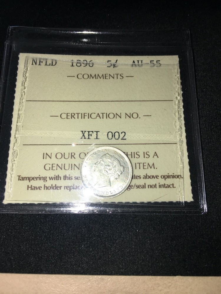1896 ICCS Graded Newfoundland, ¢5 Cent, **AU-55**