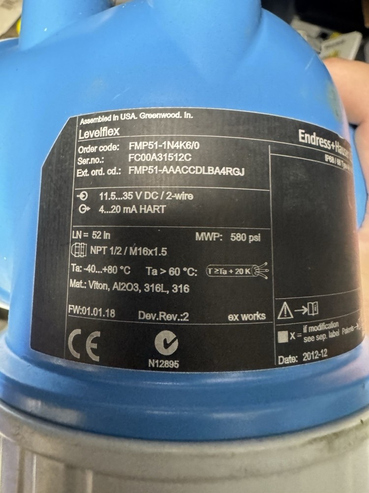 Endress+Hauser FMP51 Levelflex Guided Wave Radar Level Transmitter 4-20mA HART