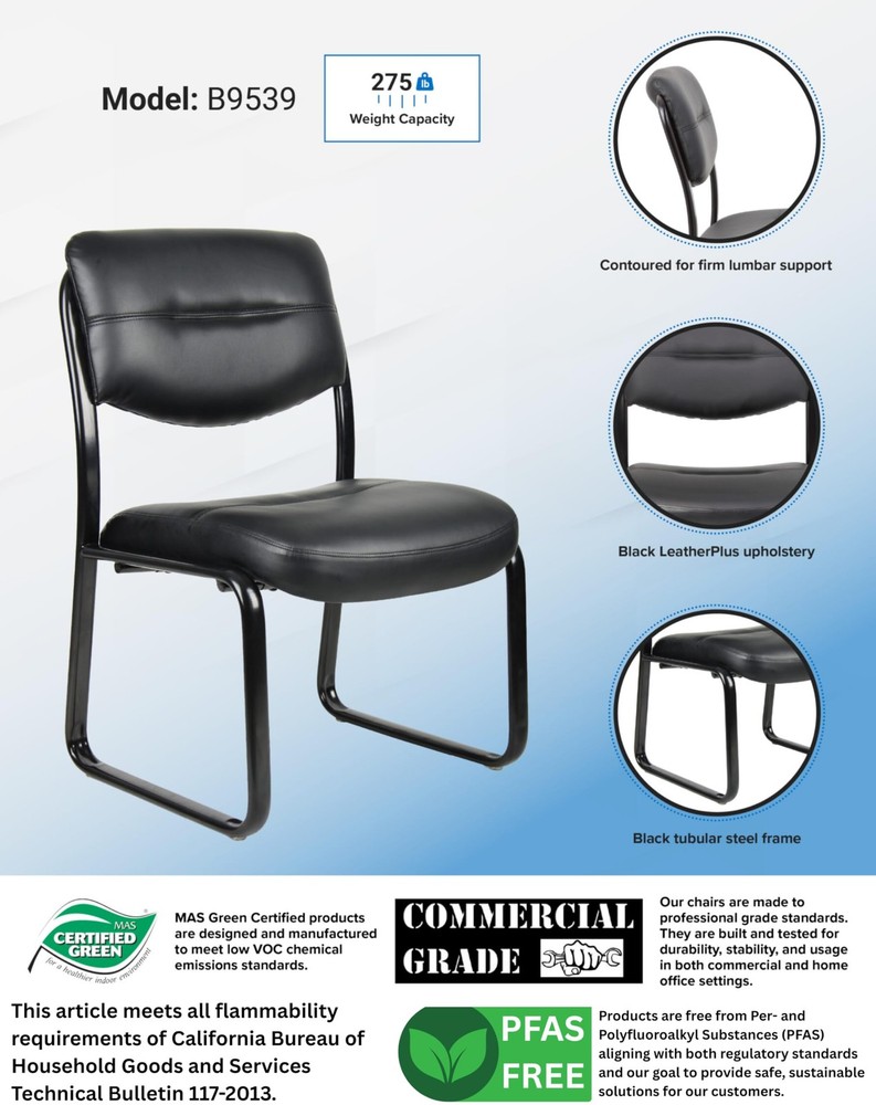 Leather Sled Base Side Chair in Black