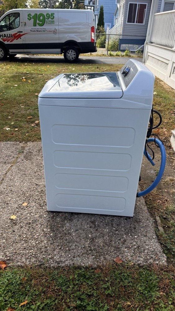 GE Profile Washer & Dryer Set White Top Load Washer Front Load Dryer