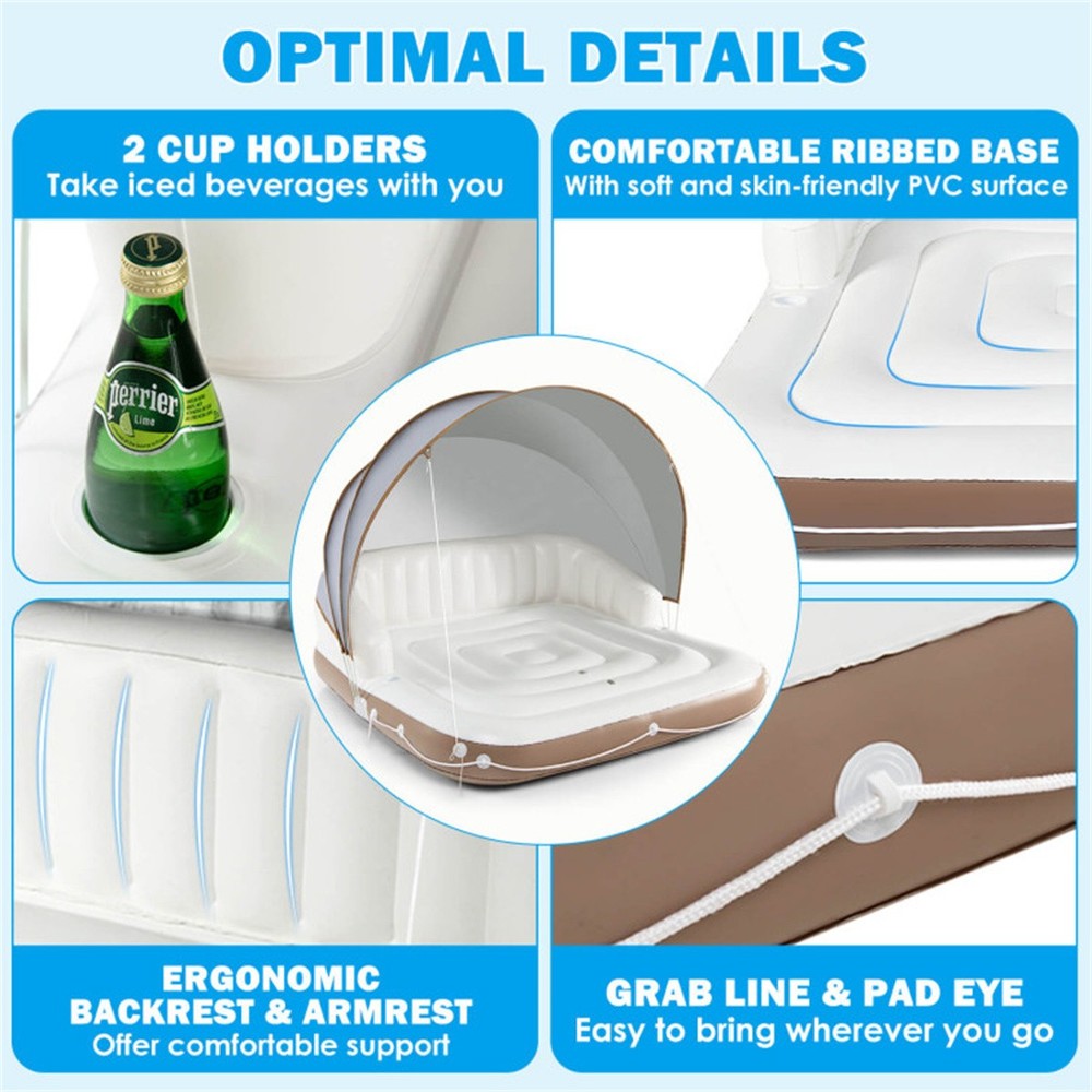 Inflatable Pool Float Lounge with Removable Canopy 441LB Capacity Folding Raft