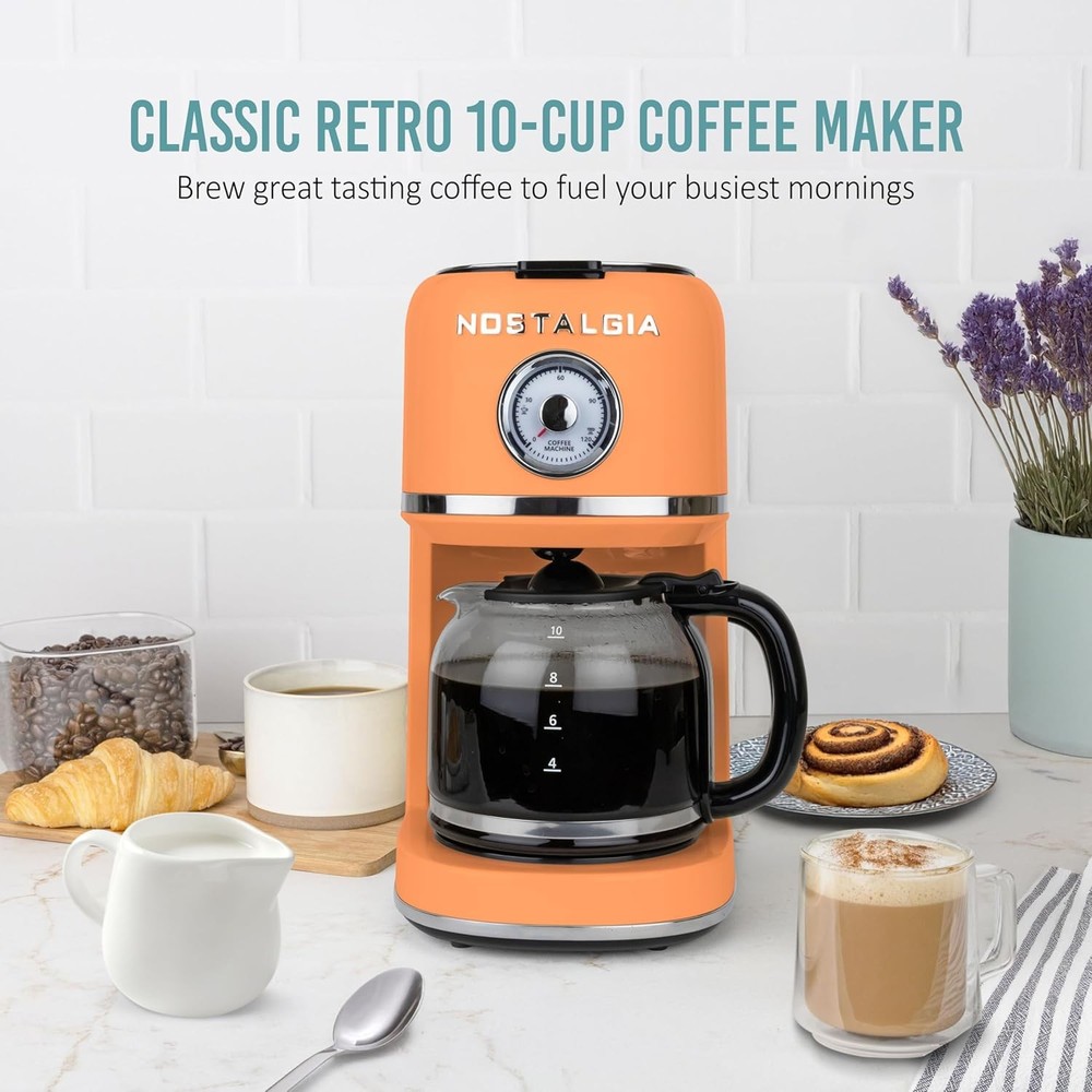 Nostalgia Retro 10-Cup Coffee Maker - Orange One-Touch Drip Brew