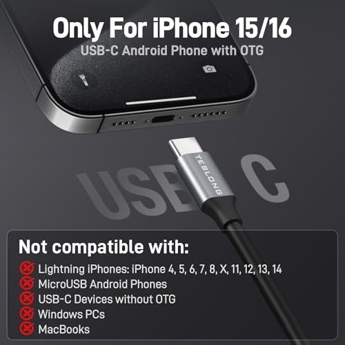 50FT USB-C Borescope Camera with Light for iPhone & Android - Waterproof Endosco