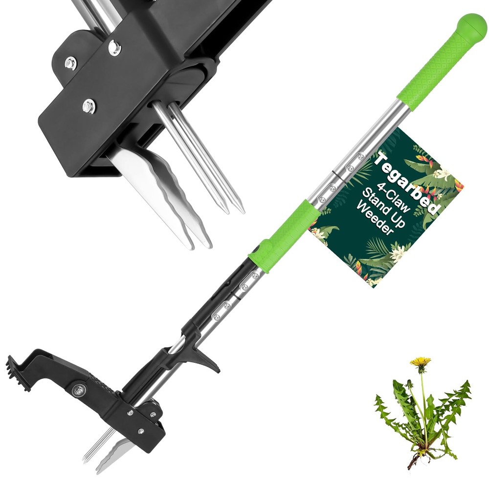 4Claw Weed Puller Tool Stand Up Heavy Duty, 39'' Long Weeding Tool with Long ...