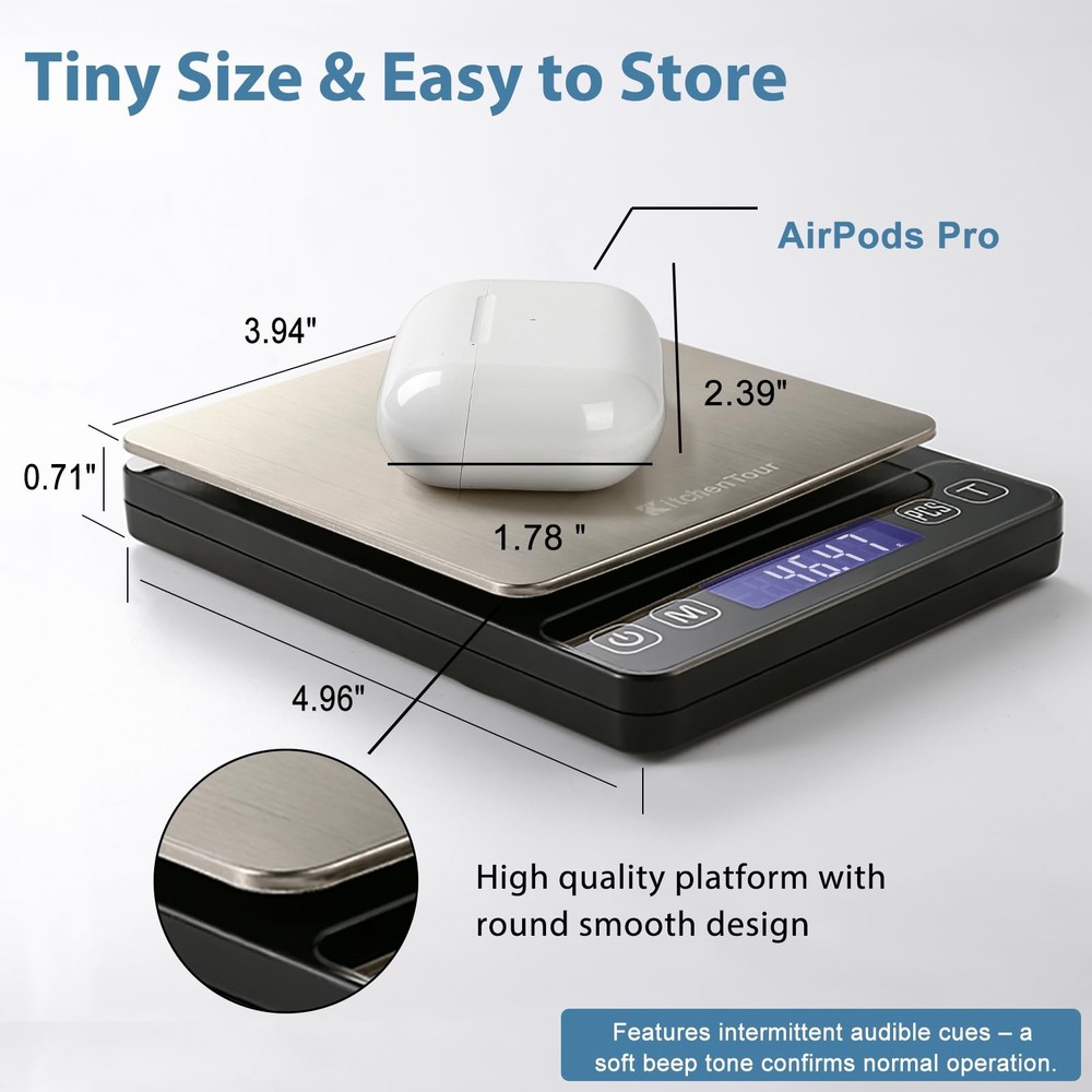 KitchenTour Digital Kitchen Scale - 500g/0.01g High Accuracy Precision Multif...