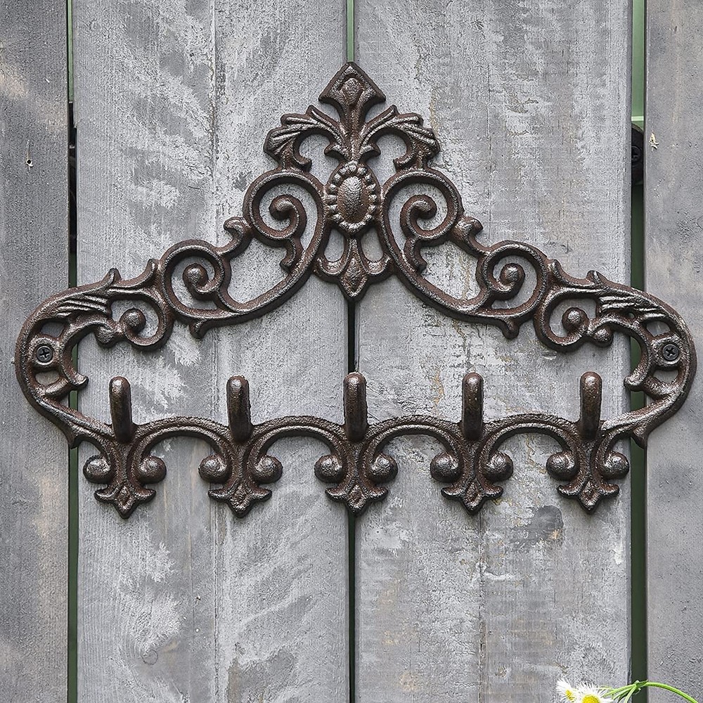 Cast Iron Rustic Coat Hook Hanger with 5 Hooks - Practical Iron Storage Organ...