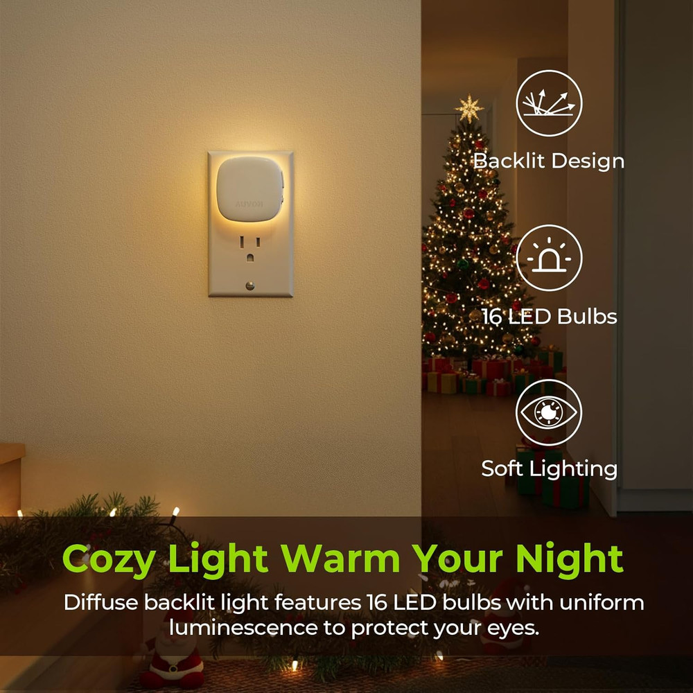 Plug-In LED Backlit Night Light with Motion Sensor & Dusk to Dawn Sensor, Dimmab
