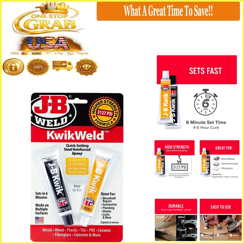 KwikWeld Steel Reinforced Epoxy 2oz Dark Grey Fast Setting Waterproof