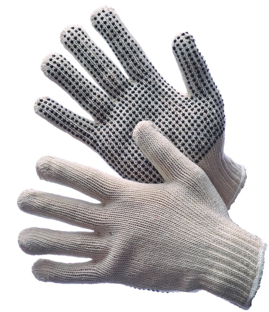 3 DZ 36 PAIRS STANDARD STRING KNIT PVC DOT ONE SIDE WORK GLOVES - SIZE: LARGE