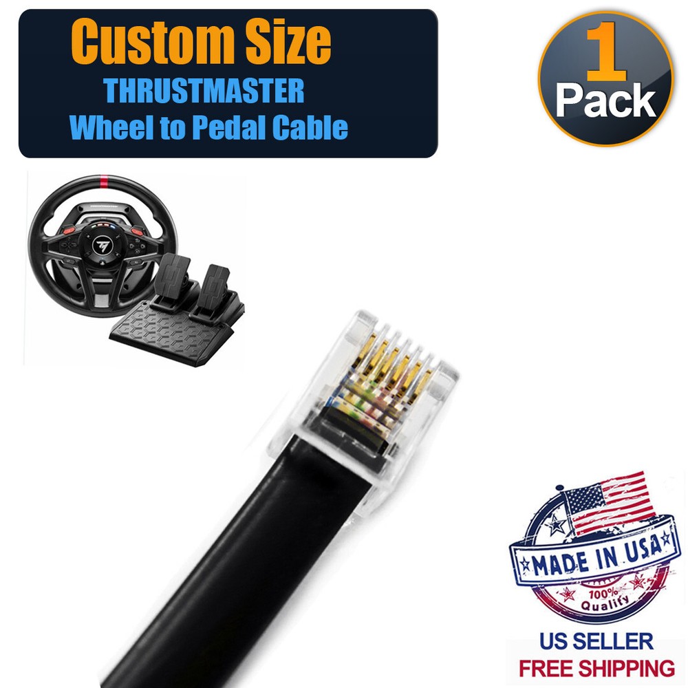 Custom Size Compatible RJ12 Black Cable for Thrustmaster Wheel to Pedal