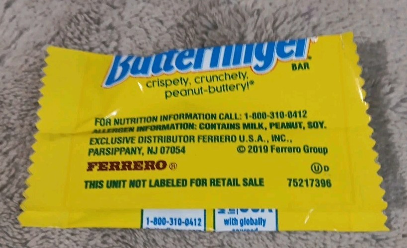 Factory Defect Butterfinger EMPTY SEALED Mini Candy Wrapper Ferrero USA Inc.