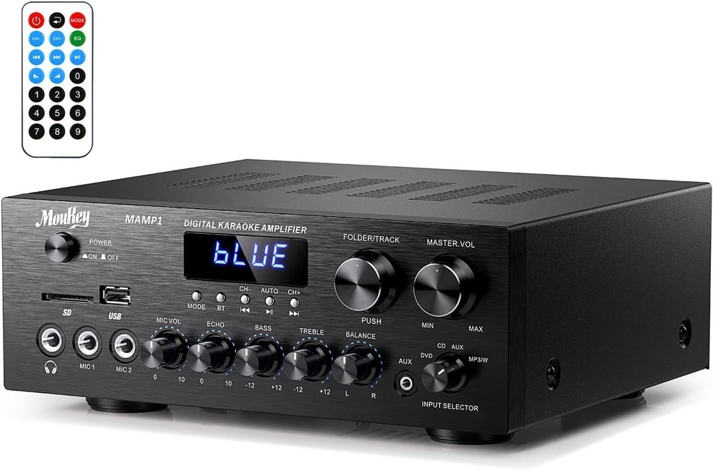 Compact 2.0 Channel Bluetooth Audio Amplifier & Karaoke System with LED Display