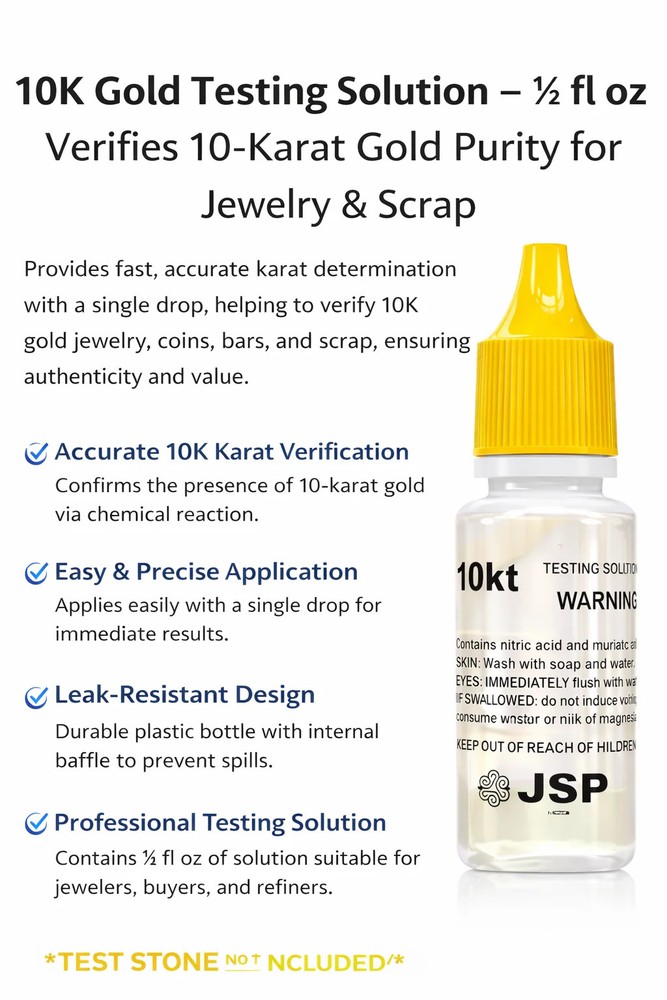 10K Gold Testing Solution – Jewelry & Scrap Gold Purity Determiner – 6