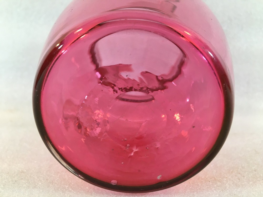 5" Hand Blown Cranberry Pitcher w/Applied Clear Glass Handle