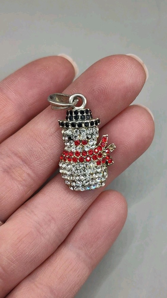 Vintage Rhinestone Snowman Pendant