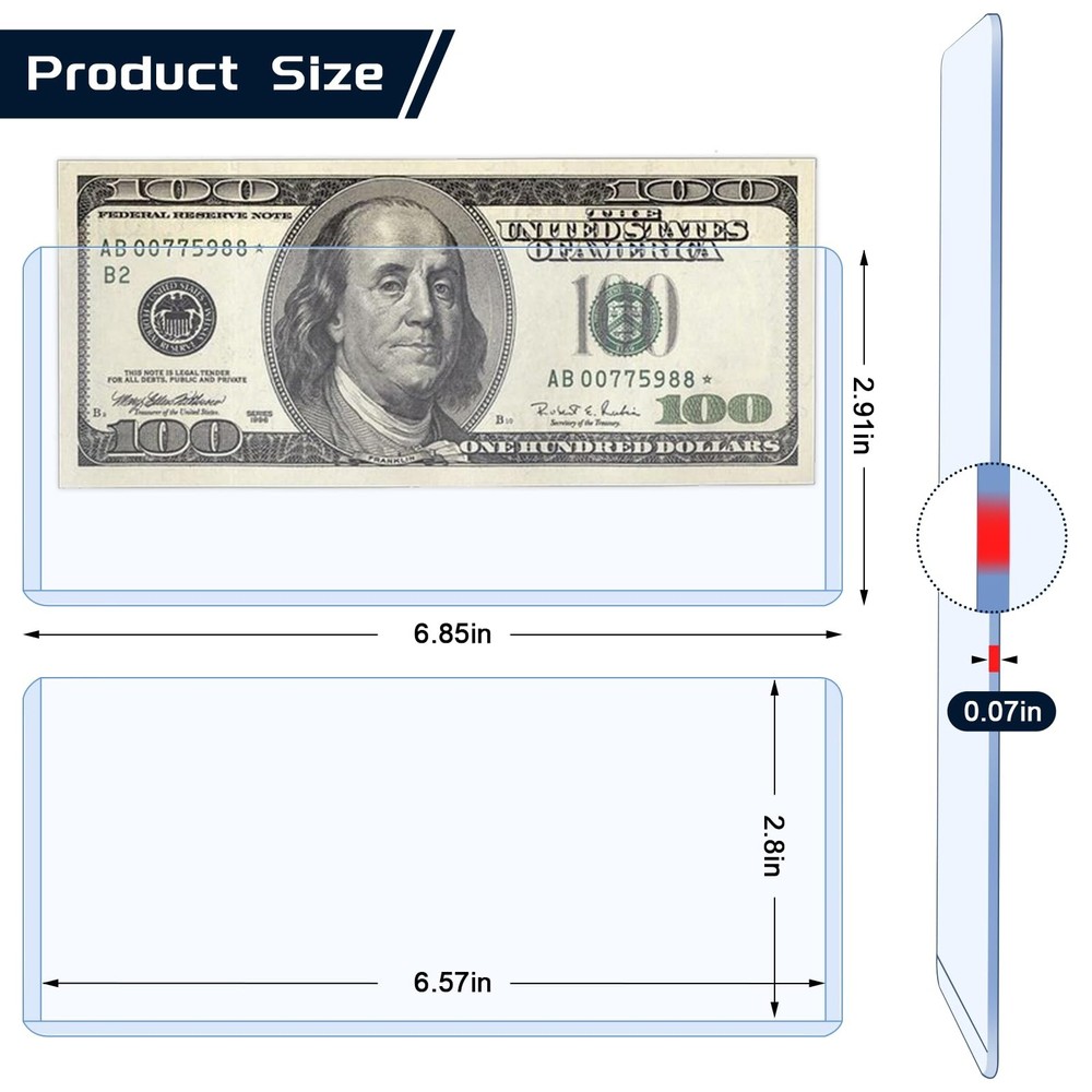15 Pack Hard Plastic Clear Money Holders Dollar Bill 15Pack