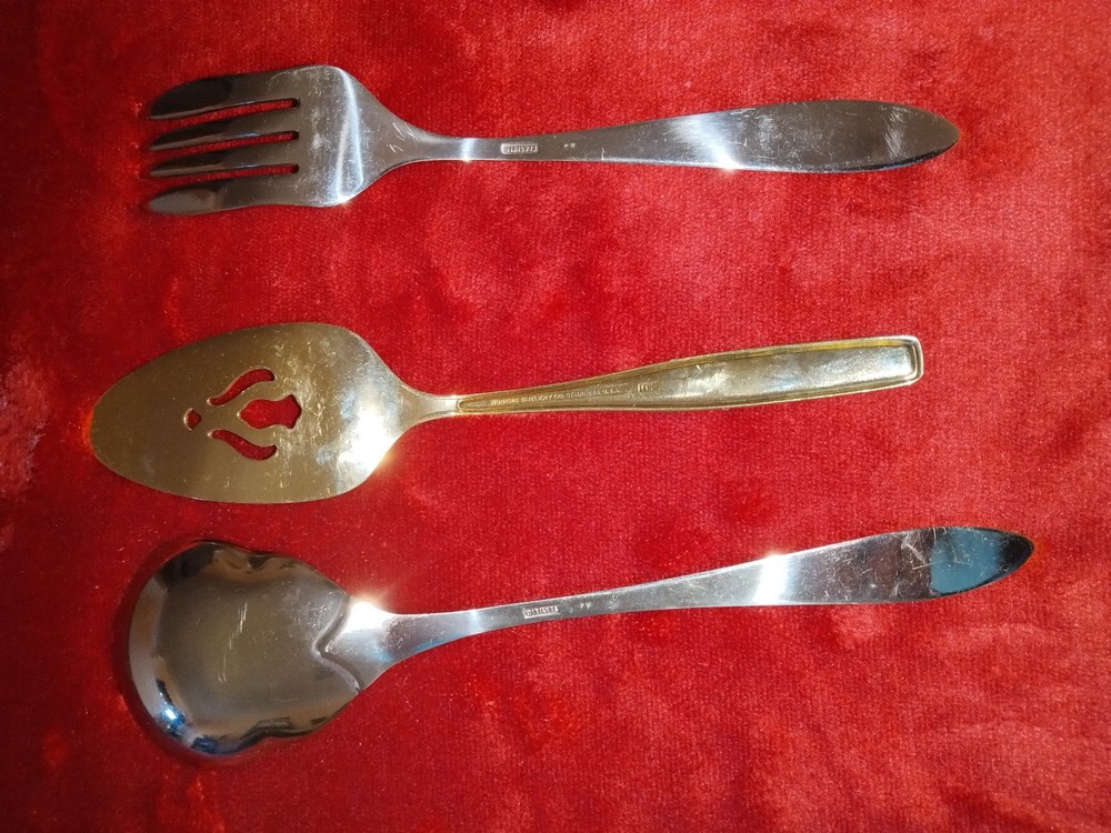 3 Piece Gold Plated Serveware, Serving Spoon & Fork & Pie Server